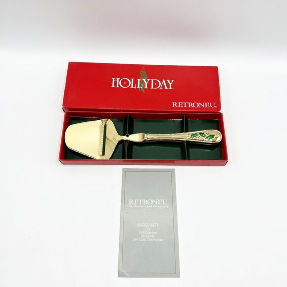 Retroneu Holly Berry Cheese Slicer 24K Gold Electroplate Server Hollyday Japan - Picture 1 of 7